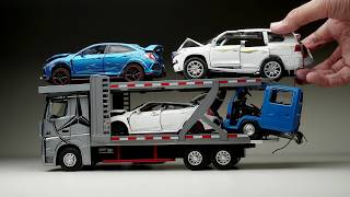 Unboxing of Double Deck Car Hauler Truck Trailer Diecast Model Car [upl. by Yllod]