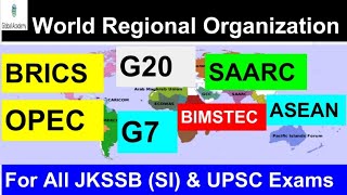 Important Organization BRICS  OPEC  ASEAN SAARC  BIMSTEC  G7  G20  JKSSB  UPSC  Other Exam [upl. by Tammi]