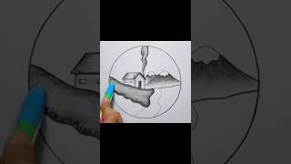 How to Draw a Mountain ⛰️ Landscape in a Circle Pencil Sketching easydraw drawingscenery art [upl. by Jonie]