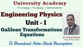 EP2 Galilean Transformation Equation for Position Velocity amp Acceleration  Relativistic Mechanics [upl. by Akemal886]