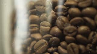 Closeup of glass jar full of fresh brown coffee beans standing on the shelf or table in the caffe [upl. by Nierman161]