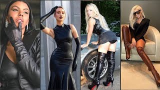 Gorgeously Beautiful Leather Latex Long Gloves amp High heel boots Over Knee Boots Outfits ideas [upl. by Annohsat]