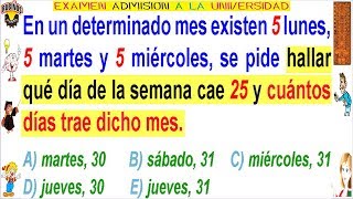 Examen Admisión a la Universidad Villareal Razonamiento Lógico con Calendarios Solucionario UNFV [upl. by Hesther]