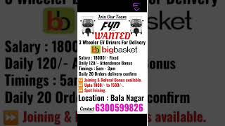 Big basket delivery jobs in Hyderabad jobs in Hyderabad Free jobs in Hyderabad jobs in Hyd [upl. by Hanae]