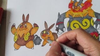 How to draw Pokemon No 498 Tepig No 499 Pignite No500 Emboar [upl. by Obadias653]