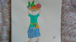 How to draw vegetables seller  Easy vegetables seller drawing [upl. by Irami]