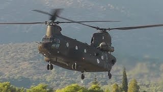 CH47 Chinook HelicopterLow Pass Touch and Go Backwards TakeoffHellenic Army Airshow Display [upl. by Flossi855]