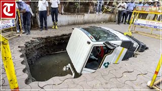 Sinkhole swallows truck in post office premises in Pune [upl. by Sidoeht]