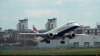 Rocket takeoff British Airways Embraer 190 STEEP departure from London City Airport [upl. by Nallaf910]