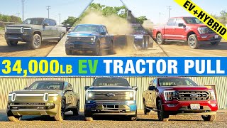 Rivian R1T vs Ford F150 Lightning vs Ford F150 Hybrid Tractor Pull Showdown [upl. by Atkins]