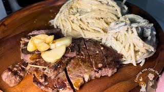 Creamy Truffle Pasta recipe  Ribeye steak [upl. by Hoo]