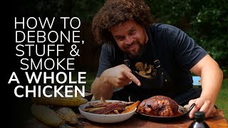 HOW TO DEBONE STUFF amp SMOKE A WHOLE CHICKEN [upl. by Hardy]