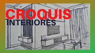 👍ARQUITECTURA Como DIBUJAR croquis interiores en PERSPECTIVA CÓNICA [upl. by Iruahs819]