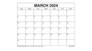 Free Printable March 2024 Calendar Templates With Holidays  Wiki Calendar [upl. by Rj]