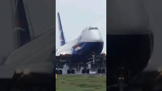 Heavy B747 landing shorts aviation planes [upl. by Enitsahc]