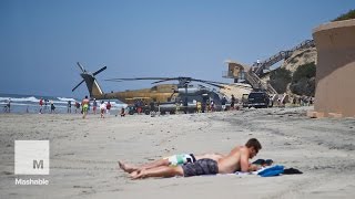 Marines biggest helicopter makes emergency landing in the middle of a beach  Mashable [upl. by Billen621]