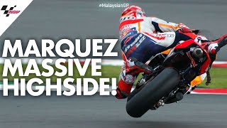 HUGE highside for Marc Márquez  2019 MalaysianGP [upl. by Ariella]