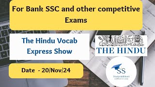 The Hindu Vocab Express Show For all Banking SSC and competitive exams201124studysiddhhanta [upl. by Esinrahs]