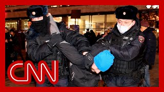 Russian police arrest antiwar protestors in Moscow [upl. by Alleynad154]