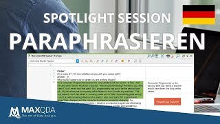 MAXQDA Spotlight Session  Paraphrasen Daten zusammenfassen amp Codesystem entwickeln [upl. by Gentille633]