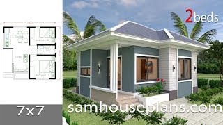 House Plans 7x7 with 2 Bedrooms full plans [upl. by Esinev49]