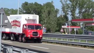 camion storici Macelleria Tonazzo sorpasso in autostrada verso il raduno della Cisa [upl. by Hillard]