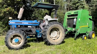 Baling Hay With An Old Tractor And New Baler  Ford 6610  John Deere 450e  Also Featuring The Cows [upl. by Giffer]