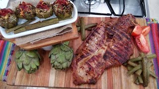 Bifes de pernil de cerdo a la parrilla con alcauciles rellenos [upl. by Marasco863]