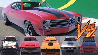 GTA 5  Top Speed Drag Race Declasse Tulip vs Sabre Turbo Dominator GTX Yosemite Impaler Ellie [upl. by Acsot]