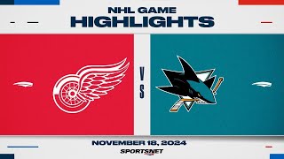 NHL Highlights  Red Wings vs Sharks  November 18 2024 [upl. by Dyraj]