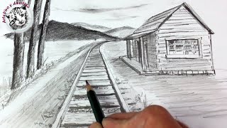 Como Dibujar un Paisaje en Perspectiva de Un Punto muy Facil y Paso a Paso [upl. by Imled]