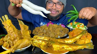 SPICY MUTTON BOTI CURRY FISH CURRY AND MUTTON CURRY WITH RICE EATING SHOW INDIAN FOOD FOOD EATING [upl. by Katerina]