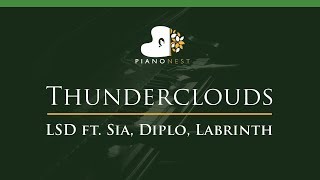 LSD  Thunderclouds ft Sia Diplo Labrinth  LOWER Key Piano Karaoke  Sing Along [upl. by Oine]