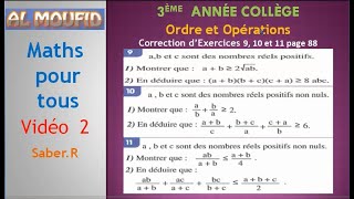 3ème Année Collège Ordre et Opérations Correction d’exercices 9 10 et 11 page 88 ALMOUFID Vidéo 2 [upl. by Anis890]