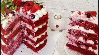 Торт Красный Бархат с вишней Торт  сердце очень нежныйRed Velvet with cherries cake heart [upl. by Edrea]