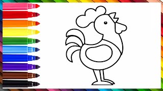 Rooster 🐓 • Drawing And Coloring For Kids Toddlers [upl. by Bronk917]