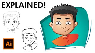 How to Draw a Cartoon Face  Adobe Illustrator Drawing Tutorial [upl. by Bogosian668]