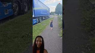 Adorable girl welcome daddy home after five days transport trucker shorts girl [upl. by Lasko26]