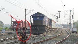 CRAZY WOMAN CHEATS DEATH INFRONT OF NJP SHATABDI… AS THE EMD HUNK HONKS REPEATEDLY [upl. by Ecnar]