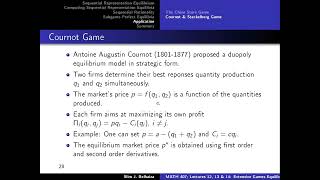 Lectures 12 13 amp14 Extensive Game Equilibria Part 2 Backward Induction and duopoly game [upl. by Haidedej]