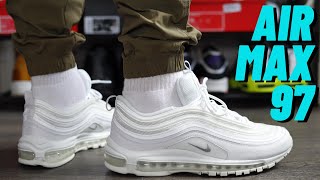 BEST ALL WHITE AIR MAX Nike Air Max 97 White On Feet Review [upl. by Phillips]