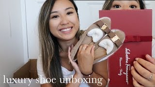 LUXURY SHOE UNBOXING  SALVATORE FERRAGAMO VARINA FLATS  heycarmen [upl. by Cohin]