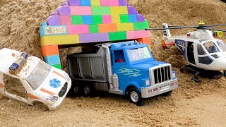 Rescue construction vehicles with police car and trucks  Toy car story  BIBO TOYS [upl. by Yelad]