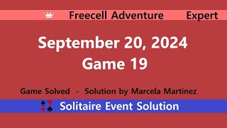 FreeCell Adventure Game 19  September 20 2024 Event  Expert [upl. by Elatnahc]