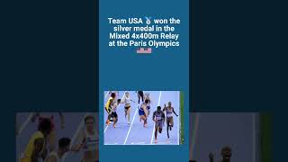 Team USA secured the silver medal in the Mixed 4x400m Relay at the Paris Olympics olympics2024 [upl. by Elleiram]