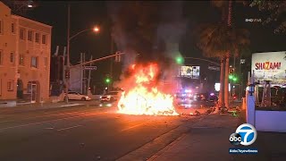 Bystanders tried to rescue victims but Tesla burst into flames in deadly West Hollywood crash [upl. by Rendrag]