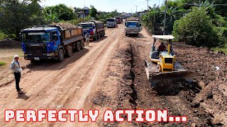 Perfectly action when skill operator using Dozer D41p pushing long soil  Vertical live [upl. by Esiocnarf269]