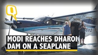 PM Modi Reaches Dharoi Dam on a Sea Plane to Visit Ambaji Temple  The Quint [upl. by Nilkcaj91]