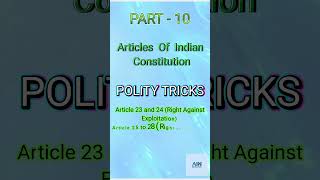 ARTICLES OF INDIAN CONSTITUTION  POLITY TRICKS  Article 23 to 28 ytshorts shorts [upl. by Asillem]