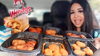 Eating Wendys ENTIRE NEW Saucy Nuggets buffalo bbq garlic parm spicy fries  chili MUKBANG [upl. by Eiramoj913]